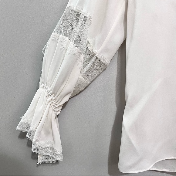 NWT Kobi Halperin Nicolette Lace-Inset Ruffled Silk Blouse in Ivory White - Picture 4 of 16